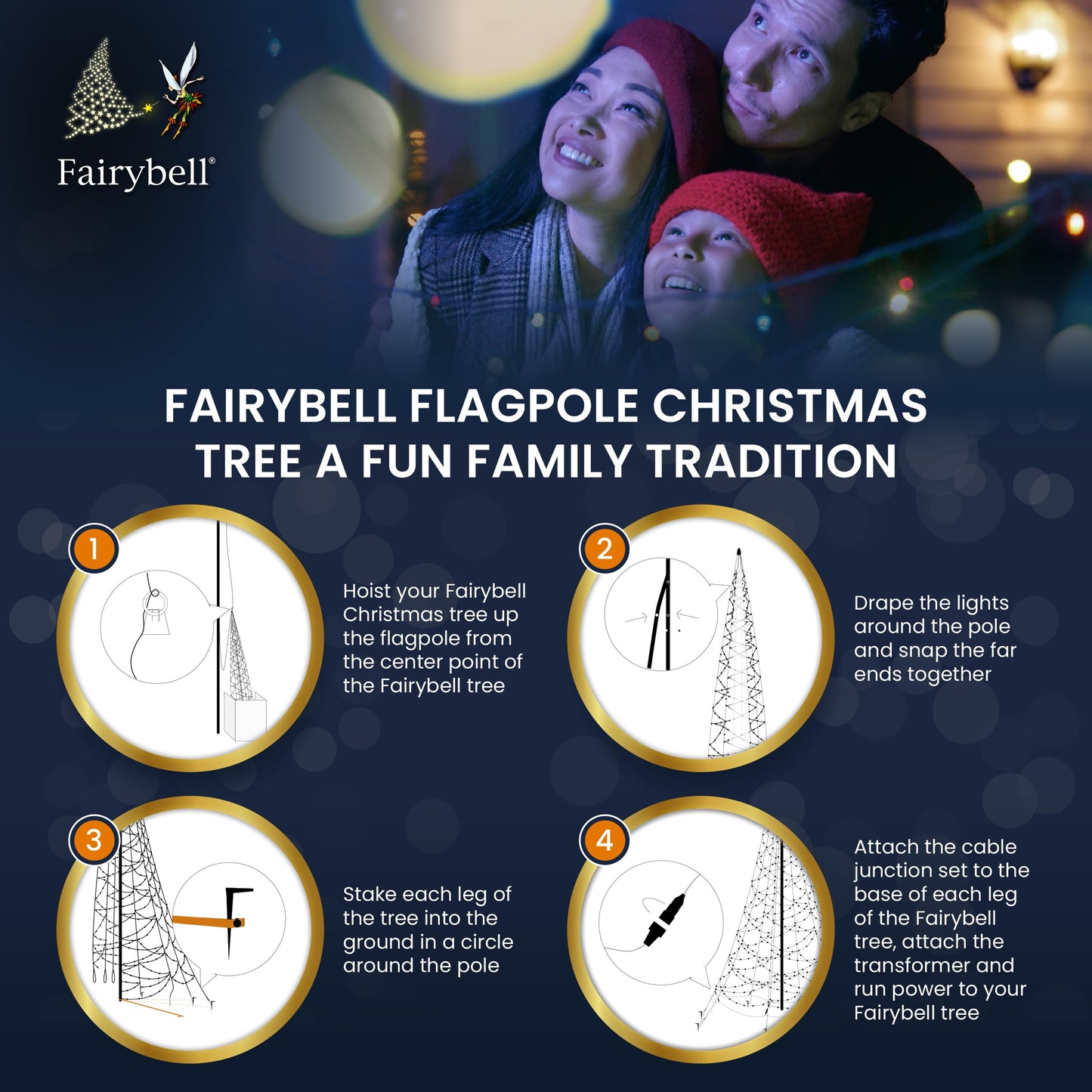 Fairybell - Flagpole LED Christmas Tree - Outdoor Christmas Decorations - Luminous Switch - 2,000LED Tree - 20ft - Suitable for Existing Flagpoles - Outdoor Lighting