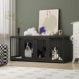 Timechee Dog Cage Furniture, 70" Furniture Dog Crate, Modern Furniture Style Dog Crate with Divider and 2 Trays, Multi-Functional Dog House for Medium Dog, Indoor Double Crate for 2 Dogs, Black Timechee