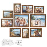SONGMICS Picture Frames with 16 Mats, Set of 10 Collage Photo Frames, Two 8x10, Four 5x7, Four 4x6 Frames, Hanging or Table Display, Glass, 12 Non-Trace Nails, Rustic Brown SONGMICS