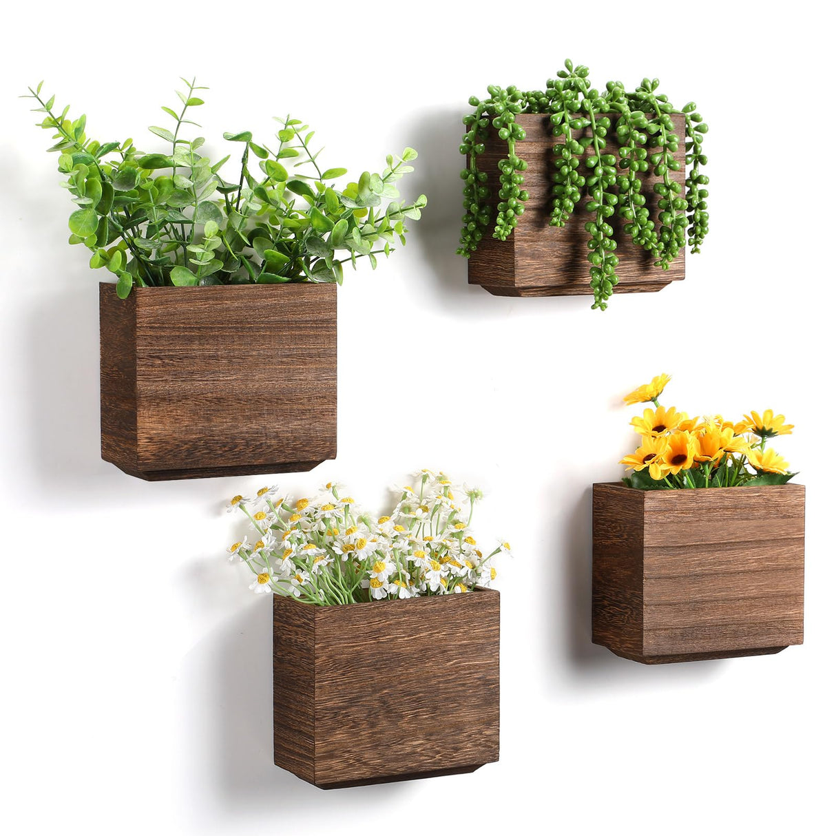 Qinyoung 4 Pack Wood Wall Planters Natural Hanging Plant Pots Plant Holder Natural Farmhouse Wall Hanging Decor Vase for Plants Indoor Artificial Plants Propagation Wall Planters Qinyoung