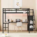 GM Ultra Loft Bed with Desk Underneath, Full XL Size Loft Bed with Stairs and Storage, Metal Loft Bed with Wardrobe and Adjustable Shelf, LED Light & USB Charging Station for Kids Teens Adults, Black GM Ultra