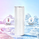 AGH 4PCS Sublimation Glitter Tumblers 20 oz Skinny Straight White 20oz Blanks Stainless Steel Cup with Lid & Metal Straw & Shrink Wrap & Brush AGH