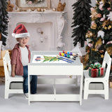 Kinder King Kids Wood Table & 2 Chairs Set, 3 in 1 Children Activity Table w/Storage, Removable Tabletop, Blackboard, 3-Piece Toddler Furniture Set for Art, Crafts, Drawing, Reading, Playroom, Grey Kinder King