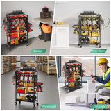 Power Tool Organizer Cart with Charging Station, Garage Rolling Storage with Drill Holder, Utility Rack for Cordless Tools, Battery & Screwdriver Shelf on Wheels, Tool Chest,Gifts for Dad Husband Sttoraboks