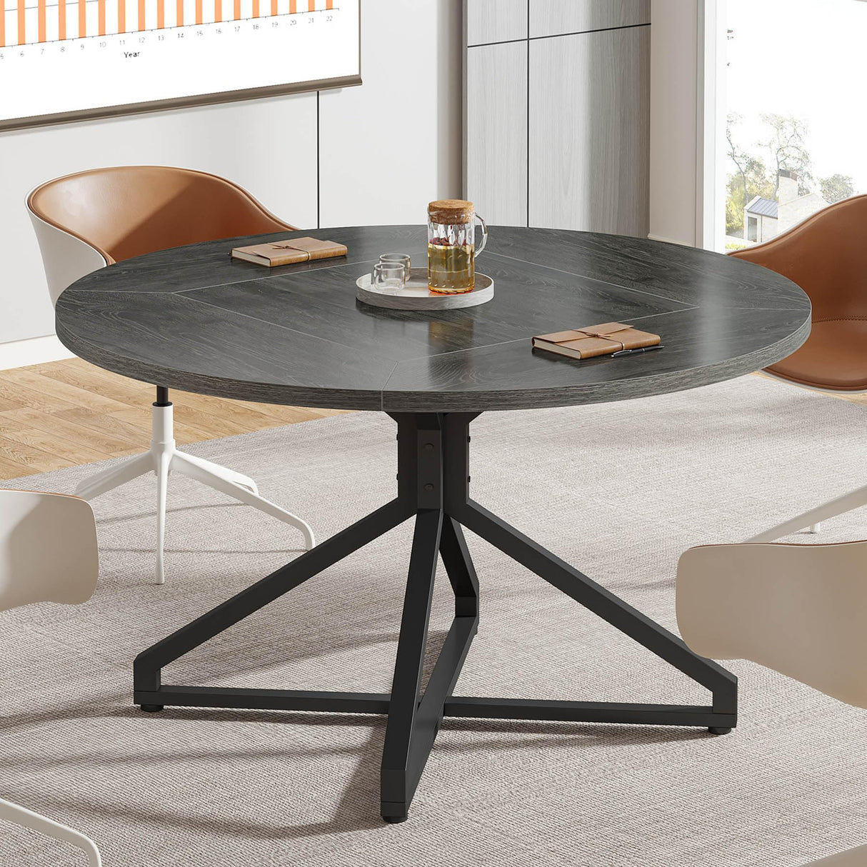 Tribesigns Round Conference Table, 47" Small Meeting Table for 4 People, Circle Seminar Table Reception Negotiation for Office Conference Room (Only Table) (Grey) Tribesigns