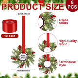 Xinnun 8 Pcs Christmas Kitchen Cabinet Wreaths with LED Lights and Red Ribbons 3.15 Inch Lighted Christmas Door Wreath Artificial Greenery Wreath with Red Berry Small Xmas Wreath for Wall Porch Window Xinnun