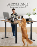 Marsail 63×55 in Electric Corner L-Shaped Standing Desk with 4-in 1 Electical Outlet, Computer Desk with Headphone Hook, Memory Sit Stand up Home Office Table, Ergonomic Gaming Table,Brown Marsail