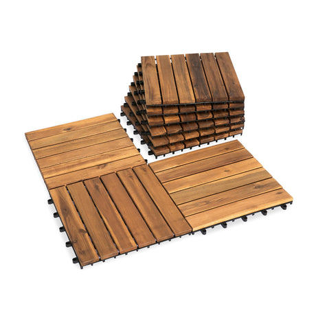 VICTORY RELAX Acacia Wood Decking Tiles 9PCS - Easy Snap Interlocking Deck Tiles for Patio Poolside Balcony Decor - All Weather Waterproof Flooring for Indoor & Outdoor (Round Joints) VICTORY RELAX