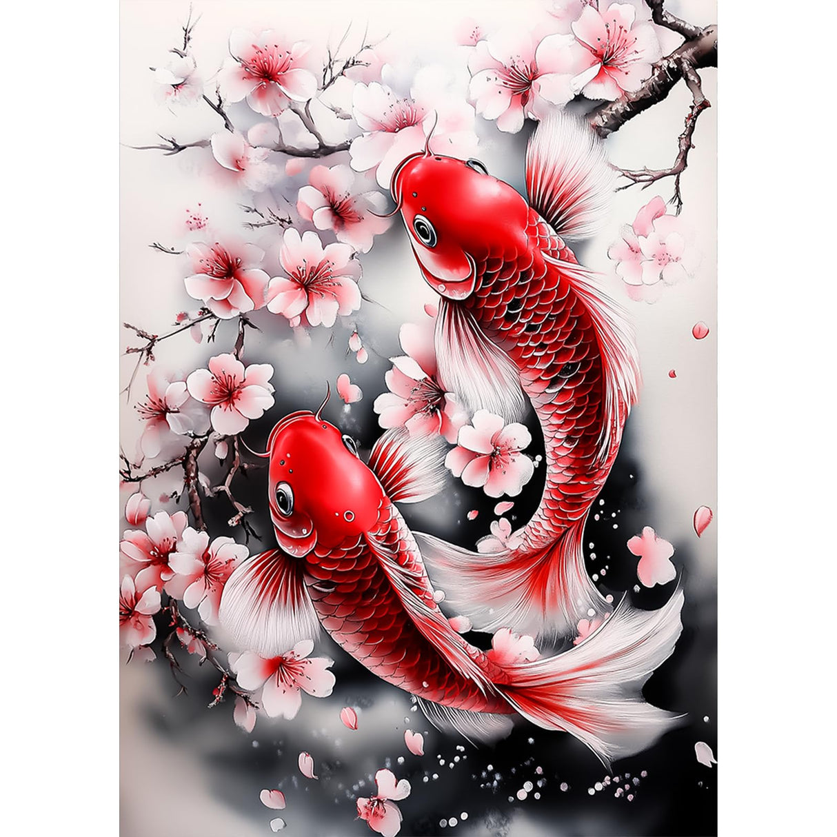 Lxmsja Koi Fish Diamond Art Kits for Adults, Flower DIY Full Drill Diamond Painting Kits for Beginners, 5D Gem Art Crafts for Adults, Home Wall Decor 12x16 inch Lxmsja