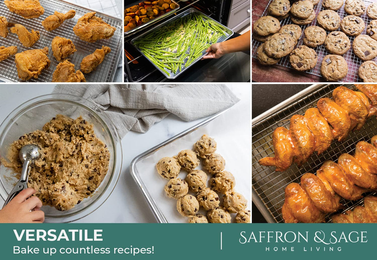 Commercial Quality Cookie Sheet and Rack - Aluminum Half Sheet Baking Pan and Stainless Steel Cooling Rack Set 13x18 Rust & Warp Resistant, Heavy Duty Saffron & Sage Home Living