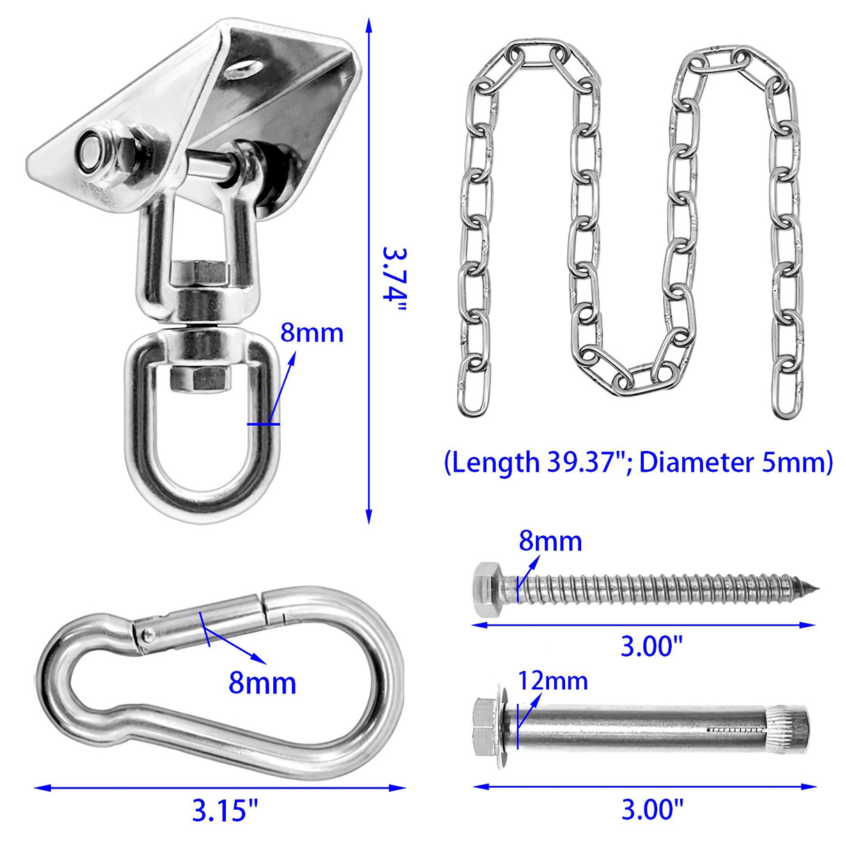 Gelury Hammock Hanging Kit with Swing Chain, 1000lbs Capacity Hanging Hooks Heavy Duty 360° Swivel for Yoga, Chair, Tree, Indoor & Outdoor Gym Gelury