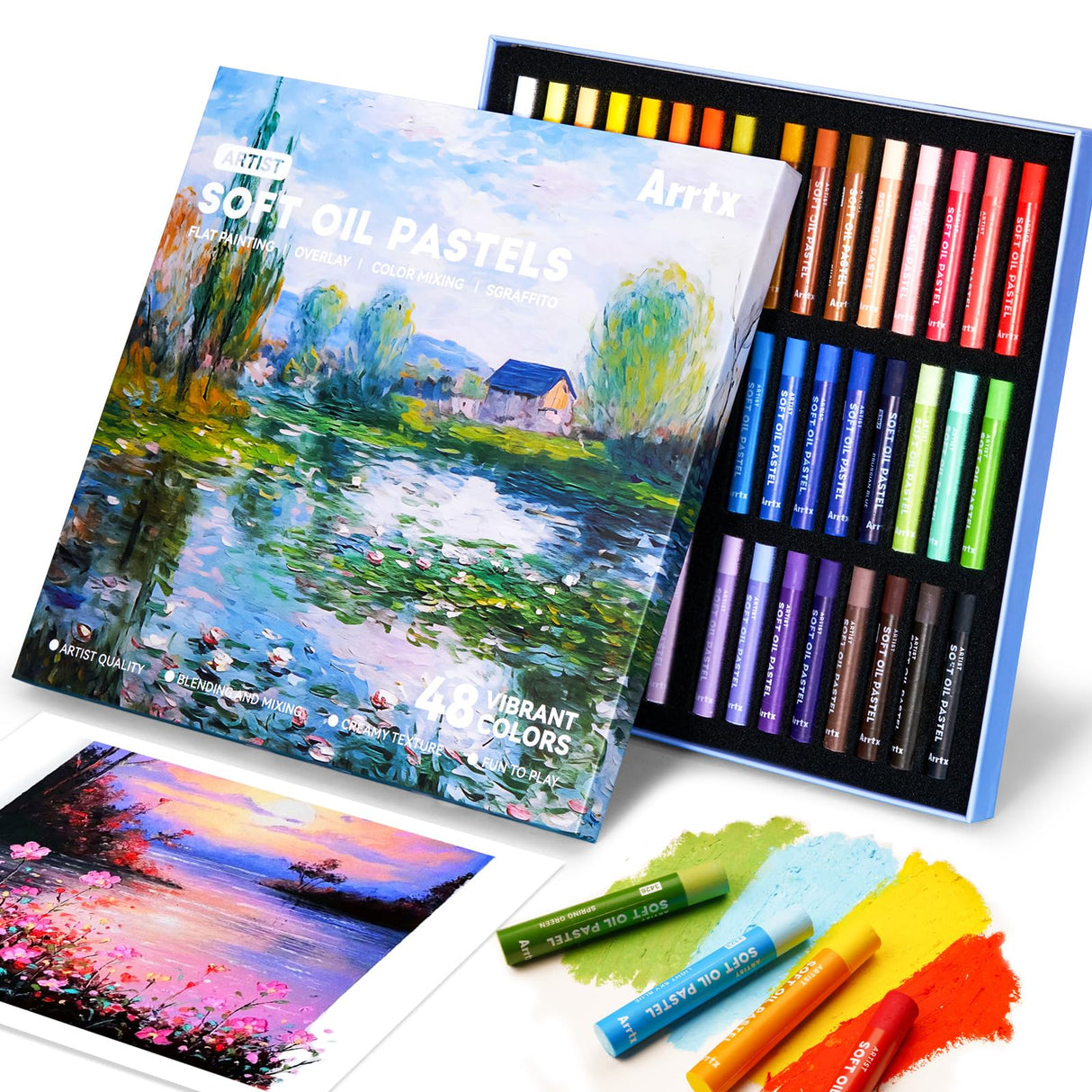 Arrtx Artist Oil Pastels 48 Colors Set, Soft Oil Pastel Vibrant and Creamy, Professional Oil Pastel Crayons Set Art Supplies for Artist and Beginners Arrtx