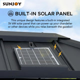 Sunjoy Hardtop Gazebo 10 x 12 ft. Outdoor Patio Aluminum Frame Gazebo with Solar Panel, 2-Tier Steel Hardtop Backyard Gazebo with Netting and Ceiling Hook, Black Sunjoy