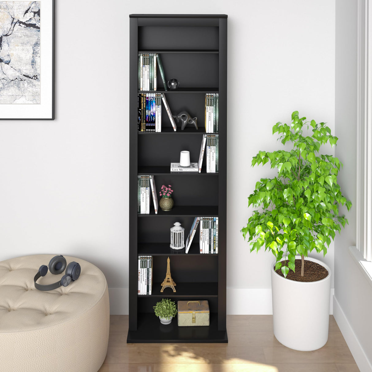 Prepac Narrow Cabinet Media Storage, Slim Barrister Tower, Black Prepac