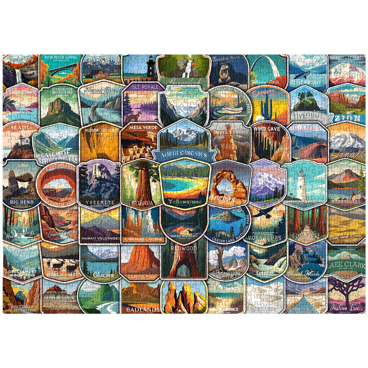 PICKFORU National Parks Puzzles for Adults 1000 Pieces and up, National Parks Stickers Puzzle Collects Yellowstone Yosemite Zion Glacier, National Park Poster Jigsaw Puzzles as Home Decor PICKFORU