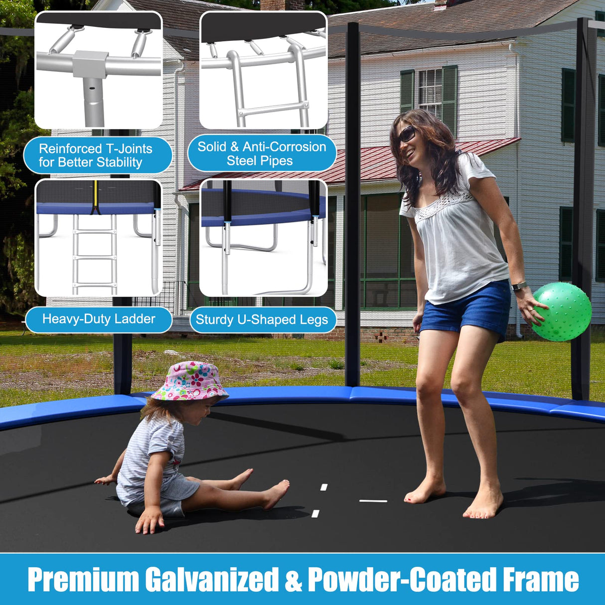 Giantex Trampoline, 16Ft ASTM Certified Approved Outdoor Trampoline w/Enclosure Net, Recreational Trampolines w/Jumping Mat Ladder Rust-Resistant Poles for Kids Adults Giantex
