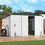 ACOJOY 10'x10' Shed, Large Metal Storage Sheds & Outdoor Clearance, Steel Backyard Shed with Lockable Doors, Utility and Tool Storage for Garden, Patio, Outside Use in White AECOJOY