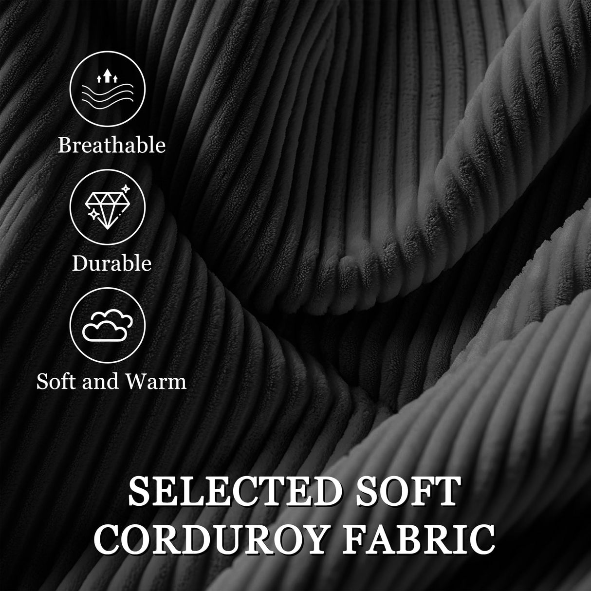 Recliner Chair for Adults, Small Recliner Chair for Small Spaces, Upholstered Corduroy Manual Recliner with Side Pockets, Reclining Chair for Living Room, Nursery, Black Korser