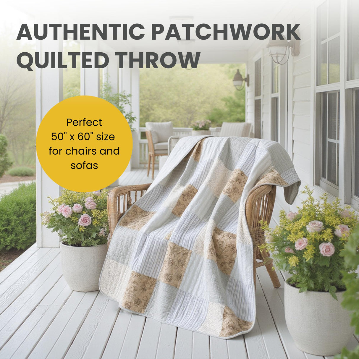 SLPR Cotton Quilted Throw Blanket, 50" x 60" Floral Farmhouse Patchwork Quilt, Shabby Chic Patchwork Throw Lap Quilt for Couch, Country Lane SLPR