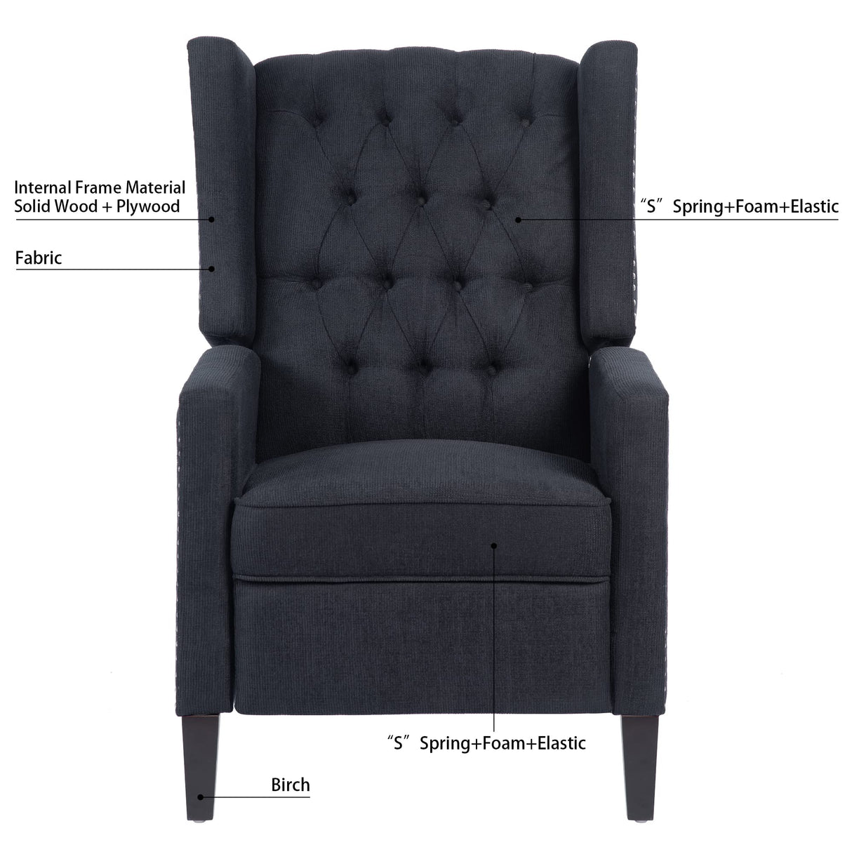 Push Back Recliner Chair,Easy Chairs for Small Spaces,Comfy Armchair,Reading Recliner Chairs for Adults,Living Room Accent Chair, Wingback and Rivets Design for Modern Recliner Chair(Black) NITYASUNDARA