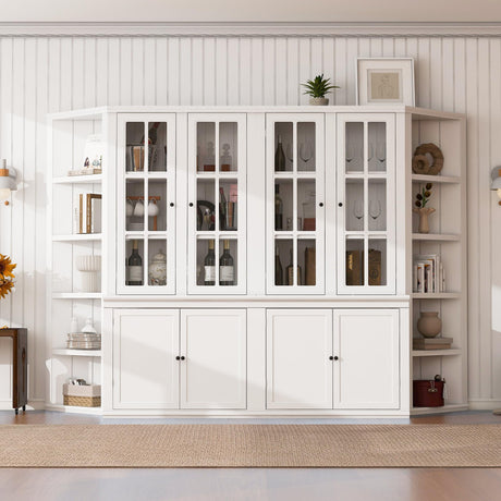 Merax 75.3"x 105.5" Tall Display Cabinets and Two Triangle Sided Bookshelves,Minimalist Wooden Storage Cabinets, Sideboard Cupboard for Living Room,Dining Room Hallway Entryway,White Merax