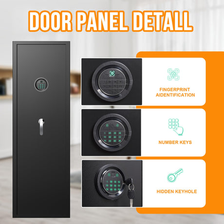 8-12 Fingerprint Gun Safe for Rifles and Pistols,Gun Safes for Rifle and Password Lock, No Assembly Required Quick Access Biometric Gun Cabinet,Dual Alarm & Mute Mode Switching HEANVO