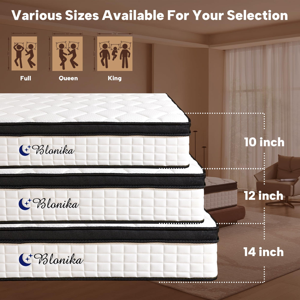 BLONIKA Full Size Mattress, 10 Inch Full Mattress in a Box, Medium Firm, Memory Foam with Individual Pocket Spring for Pressure Relief & Motion Isolation, Strong Edge Support BLONIKA