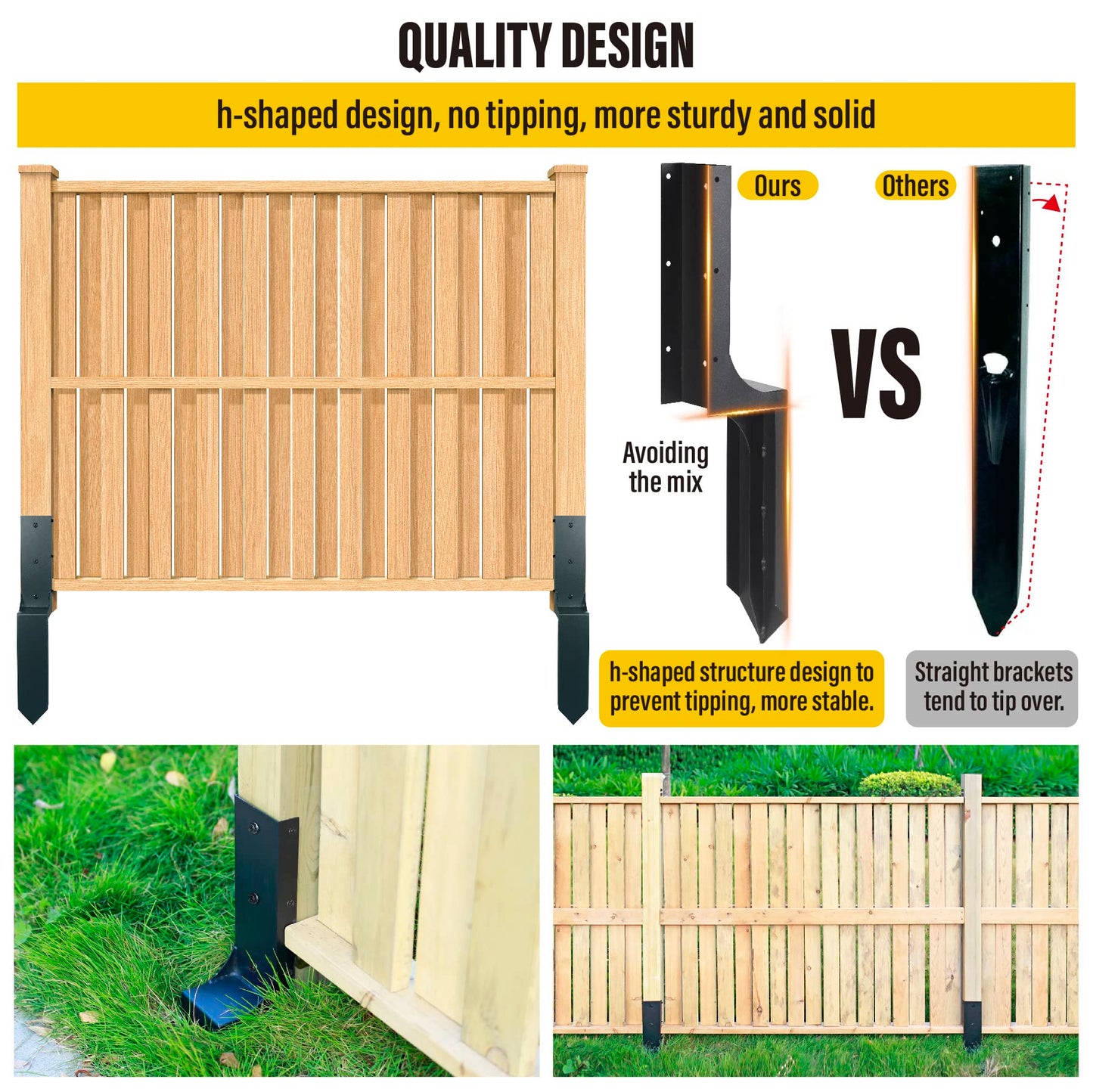 Epcee Heavy Duty Steel 4"x4" (Actual 3.6"x3.6") Fence Post Repair Kit, Fence Post Anchor Ground Spike, for Wooden Fence Post Repair and Wooden Fence - WoodArtSupply