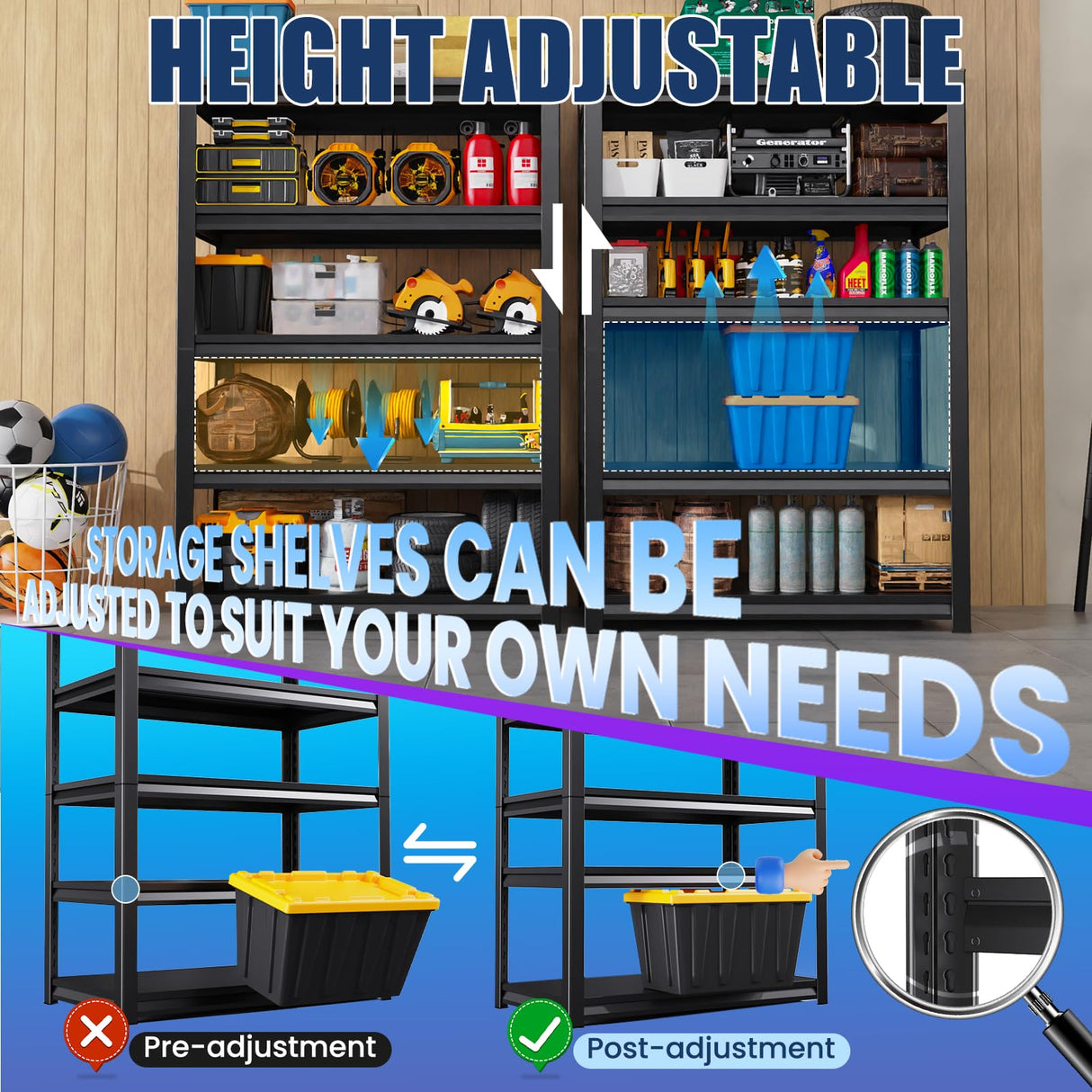 72"H Garage Shelving Heavy Duty Garage Storage Shelves,3000LBs Metal Shelving Unit 5T Adjustable Industrial Utility Shelf Black Organization Rack for Warehouse Storage,72"H x 35.4"W x 15.7"D RPGHJJ