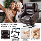 SELLERWE Lay Flat Dual Motor Power Lift Recliner Chair with Massage and Heat for Elderly, Breathable Leather Overstuffed Recliner Chairs, Infinite Position Lift Chairs for Sleeping,1PC,Brown SELLERWE