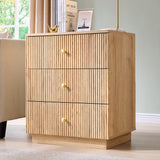 wow97e Fluted Night Stand with Charging Station, 21.65" Nightstand with Drawer, 3 Drawer Dresser for Bedroom, Morden End Table Bedside Table Chests of Drawers for Bedroom, Living Room, Natural wow97e