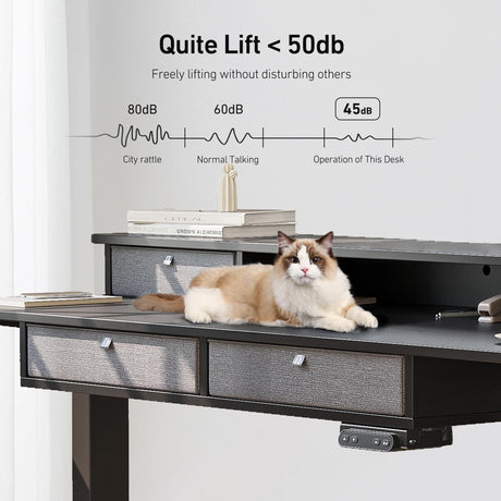 FEZIBO 48 x 24 Electric Standing Desk Adjustable Height with 4 Drawers, Sit Stand Desk with Storage Shelf, Rising Desk with Splice Board, Black Frame/Rustic Brown Top, 48 inch FEZIBO