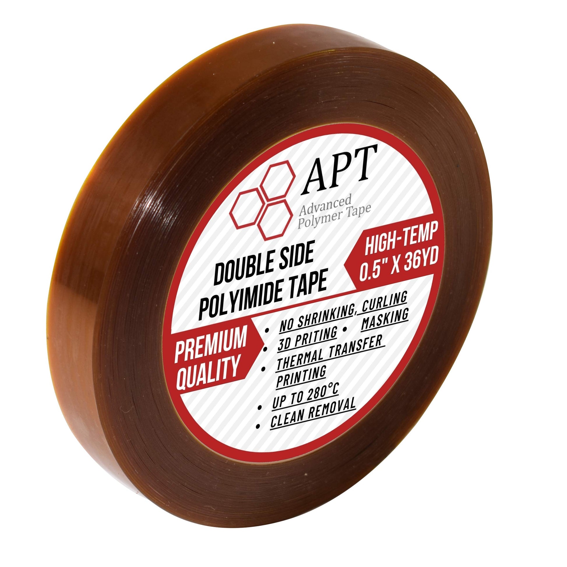 APT, Double Side Polyimide Adhesive Tape, HighTemperature and Heat Tape, for Masking, Soldering, Electrical, 3D Printer Application. (0.5" x 36Yd) - WoodArtSupply