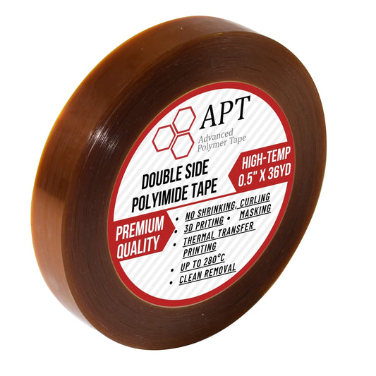 APT, Double Side Polyimide Adhesive Tape, HighTemperature and Heat Tape, for Masking, Soldering, Electrical, 3D Printer Application. (0.5" x 36Yd) - WoodArtSupply