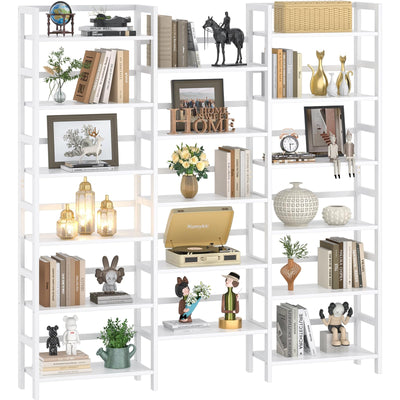 Homykic 6ft Tall Triple Wide Bamboo Bookshelf with 17 Open Shelves - Stylish Storage Solution for Home and Office