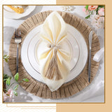 Gejoy Round Burlap Placemats Wood Bead Napkin Rings with Dinner Napkins Cloth, Jute Heat Resistant Placemats Boho Wooden Rings for Plates Wedding Dining Table(18 Pcs) Gejoy