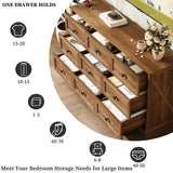 FFBCFDK Farmhouse 9 Drawers Dresser Chests for Bedroom, 9 Drawers TV Stand, Long Wood Dressers Organizer for Closet, Modern Storage Organizer Cabinet for Bedroom, Hallway & Entryway, Natural Oak FFBCFDK