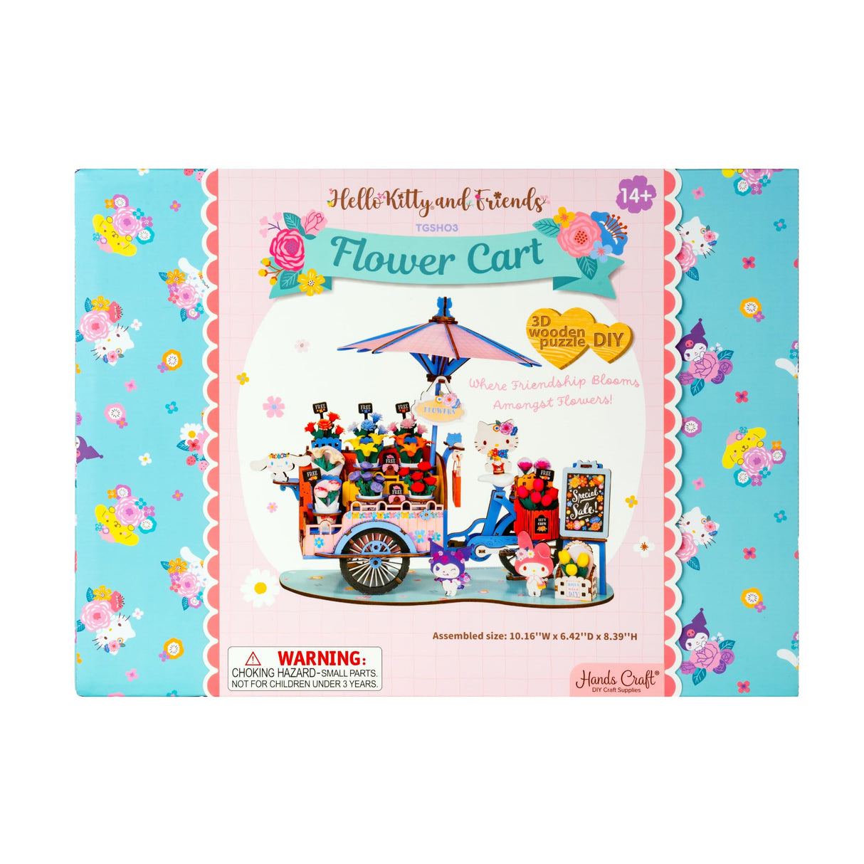 Hands Craft Hello Kitty And Friends Flower Cart 3D Wooden Puzzle Kit | DIY Floral Model | Arts & Crafts for Adults & Kids | Creative Hobby Kits | Hello Kitty Characters | Wood Building Set | Nice Gift Hands Craft