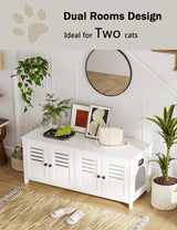 DINZI LVJ Litter Box Enclosure for 2 Cats, Hidden Litter Box Furniture with Double Rooms, Dual Cat Litter House, Front Doors, 47.2" Wooden Hidden Cat Washroom, Side End Table, TV Stand, White DINZI LVJ