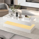 Uspeedy 47.3IN High Glossy LED Coffee Table,APP LED Lights,Black/White, Modern Furniture for Living Room (White) Uspeedy