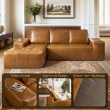 114" Boneless Couches for Living Room, Brown Faux Leather Cloud Sectional Couches with Chaise, Deep Seat L Shaped Modular Sofa, No Assembly Required Sofas in a Box (Left,Faux Leather,Brown) weaxty W