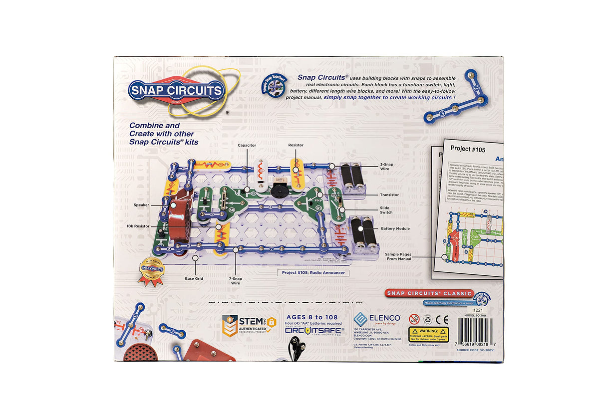 Snap Circuits Classic SC-300 Electronics Exploration Kit | Over 300 Projects | Full Color Manual Parts | STEM Educational Toy for Kids 8+ 2.3 x 13.6 x 19.3 inches Snap Circuits