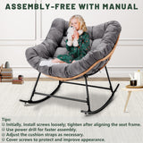 Halituny Outdoor Rocking Chair with Thick Cushion, Comfy Rattan Rocker Egg Chair Indoor with Straps, Patio Rocking Chair 450lbs for Garden, Balcony, Lawn, Backyard, Living Room, Bedroom, Dark Gray Halituny