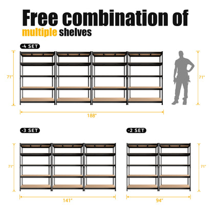 PrimeZone 48" W x 18" D x 72" H Heavy Duty Storage Shelves - 5 Tier Adjustable Garage Storage Shelving Unit, Industrial Metal Utility Shelf Rack for Warehouse, Basement, Pantry, Closet, Black