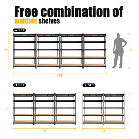 PrimeZone 2 Pack Heavy Duty Adjustable 5 Tier Garage Storage Shelves - 47" W x 18" D x 71" H, Metal Utility Rack Shelf Unit for Warehouse, Pantry, Closet, Kitchen, Black PrimeZone