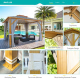 MELLCOM 10x12FT Hardtop Gazebo, Wooden Finish Coated Aluminum Patio Gazebo with Aluminum Composite Double Roof for Patio Lawn and Garden, Curtains and Netting Included MELLCOM