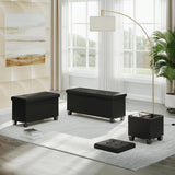 Storage Ottoman Bench with Storage Bins, 43-In Storage Bench for Bedroom End of Bed, Ottoman Foot Rest, Black Ottoman with Storage for Living Room, Bench with Storage Max 660lbs, Faux Leather Ottoman STORAGEBUD