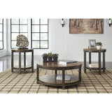 Signature Design by Ashley Roybeck Rustic Round 3-Piece Table Set, Includes 1 Coffee Table and 2 End Tables with Fixed Shelf, Light Brown Signature Design by Ashley
