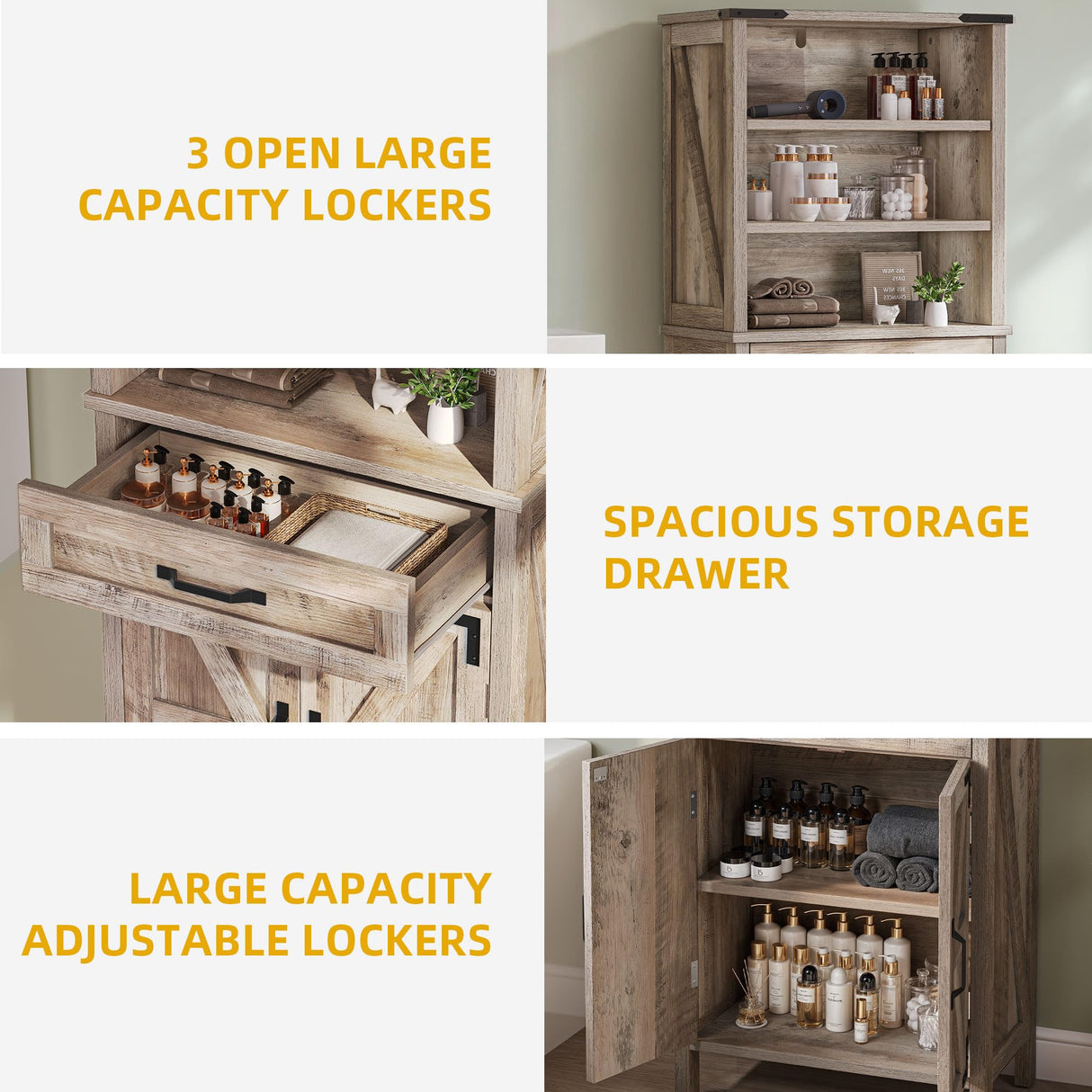 DWVO Farmhouse Storage Cabinet, Small Bathroom Storage Cabinet with Doors and Shelves, 58" Tall Multi-Functional Accent Cabinet for Dining Room, 58" H x23.6 W, Washed Grey DWVO