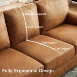 ONBRILL 84" Faux Leather Couch, Mid-Century Modern Couch w/Brass Nailhead Trim, 3 Seater Leather Sofa Couch w/Rolled Arm, Pocket Spring Cushions, Gourd Feet, Brown Couch Leather Sofas for Living Room ONBRILL